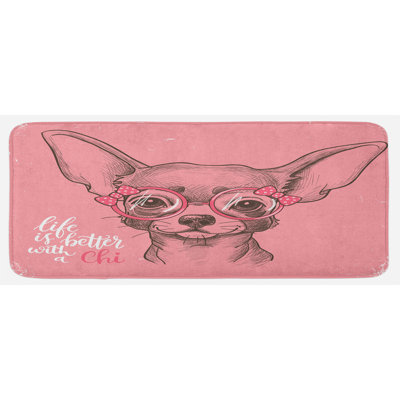Tapis de cuisine "fille chihuahua" avec verres à verres style style rubans chiot pâle