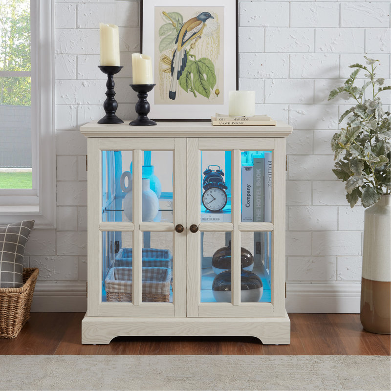 Vitrine lumineuse à DEL, vitrine antique avec tablettes réglables, vitrine de qualité rétro avec portes en treillis, bibliothèque élégante et armoire de rangement pour la décoration intérieure et l'organisation