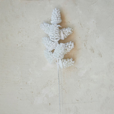 Flocked Faux Pinecone Pick With Snow Finish