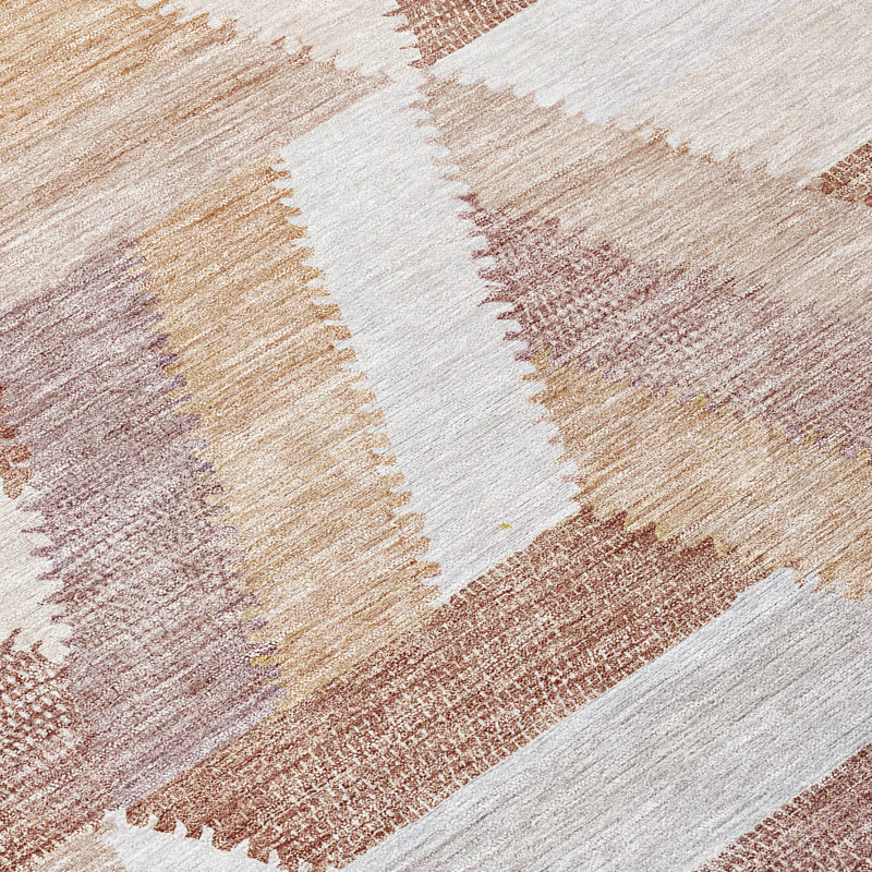 Copper and Beige Geometric Washable Indoor/Outdoor Rug