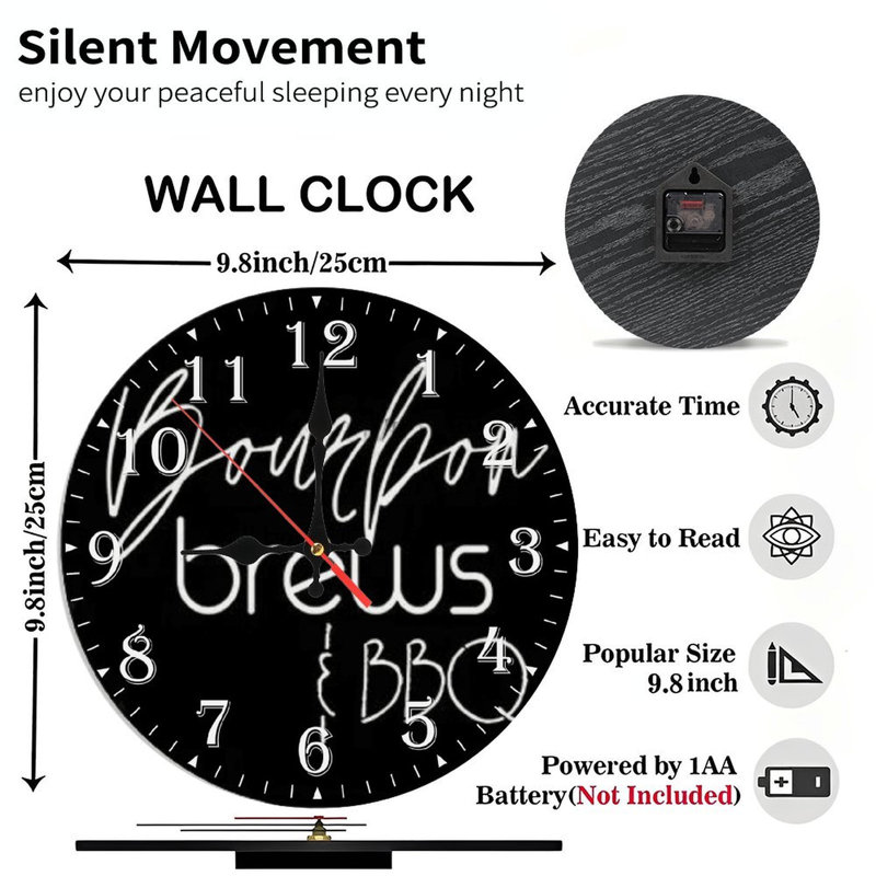 Horloge murale en bois 10 po, mouvement silencieux, à piles (piles AA non incluses), décor artistique, parfait pour les décorations