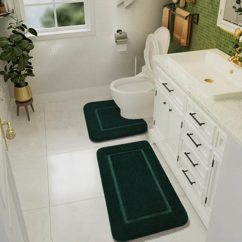 2 Piece Set Rectangle/u-shaped Bath Mat , Hunter Green