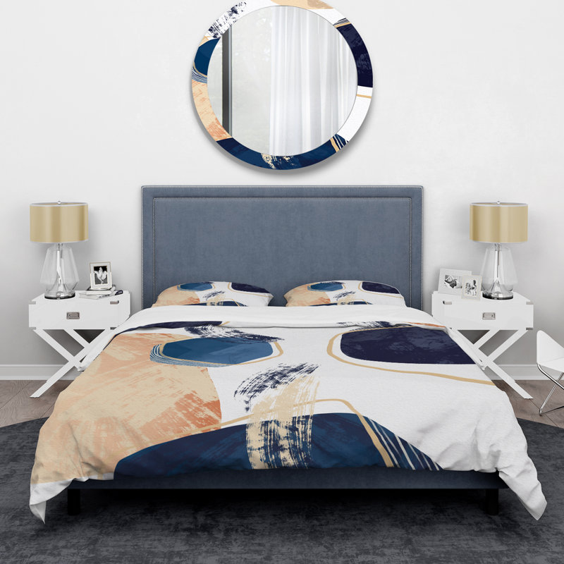 Ensemble de housse de couette en microfibre blanc / bleu, Housse de couette pour grand lit et 2 taies décor