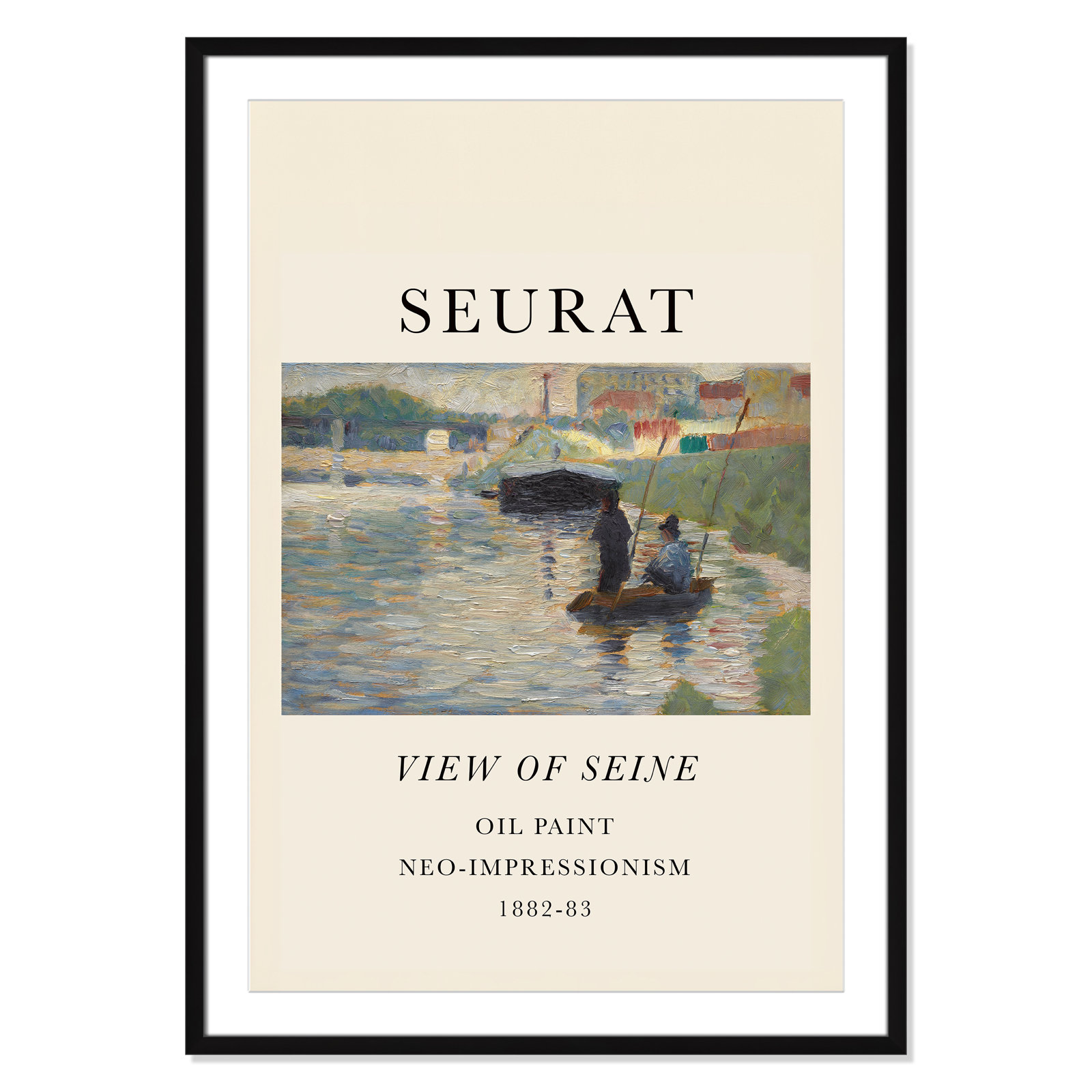 Old Masters Collection "View of Seine" Print, Black Single Picture Frame, Yes, 41.5" H x 29.5" W x 1.25" D