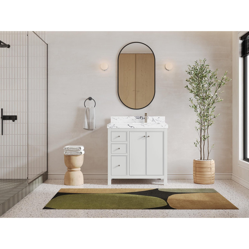 Bronya 36 " W Freestanding Standard Free Standing Single Double Single Vanity Bathroom Vanity With Quartz Top