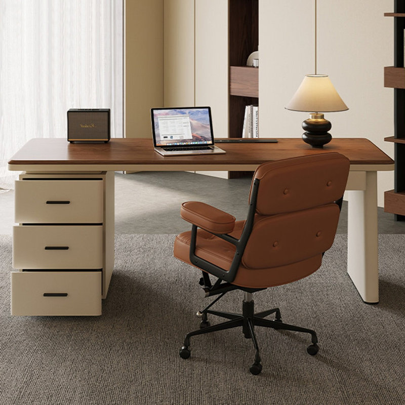 Bureau de direction en placage de noyer avec armoire à tiroir gauche et prise de courant intégrée, Cabinet de gauche