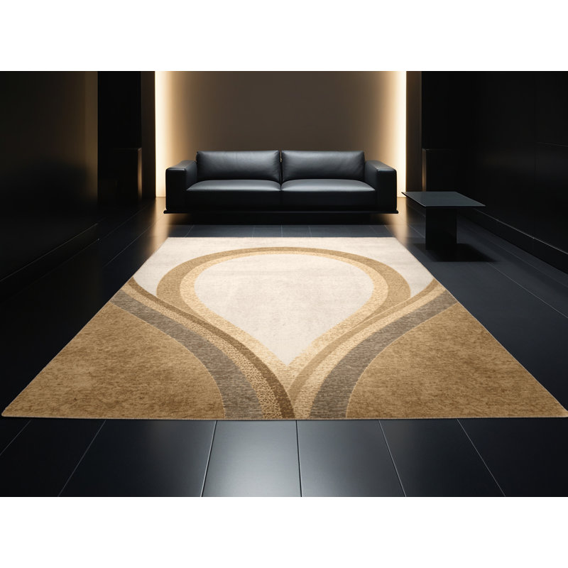 Machine Washable Myrtlewood St Patties Modern & Contemporary Abstract Rug in Beige – Beige Binding, 3x5