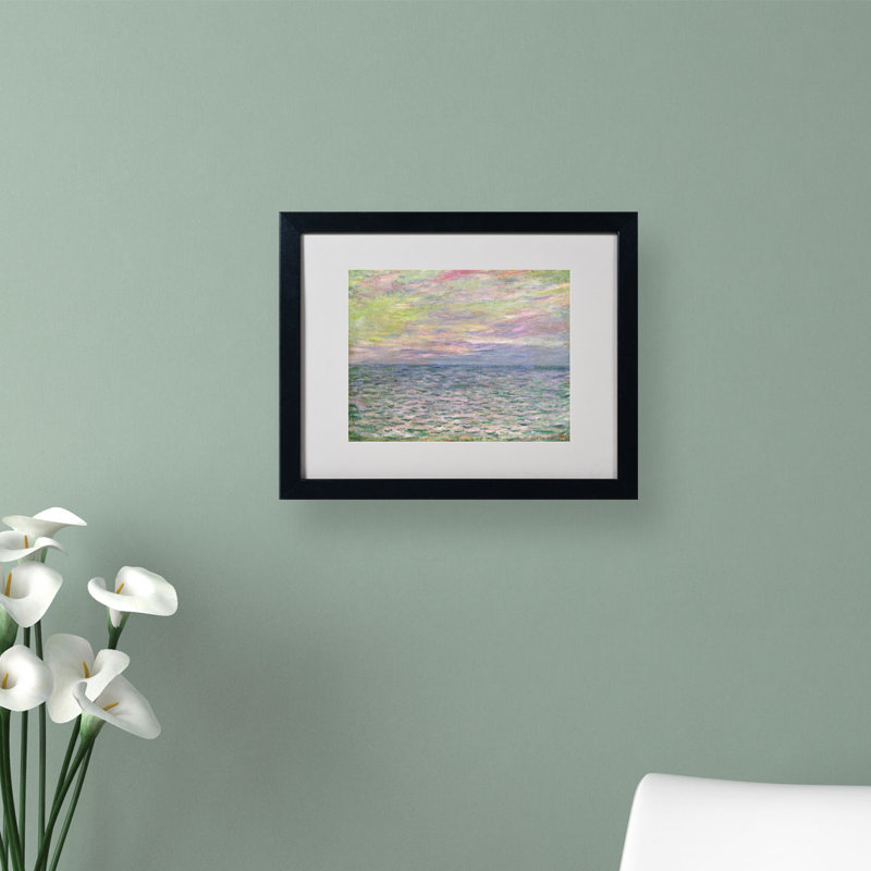 Coucher de soleil a pourvil par Claude Monet, reproduction d'art sur toile, H 11 po x l 14 po x P 0,5 po, Noir