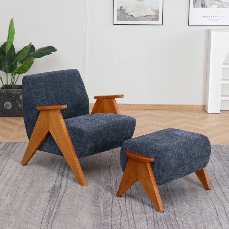 Upholstered Armchair with Footstool, 1, Blue