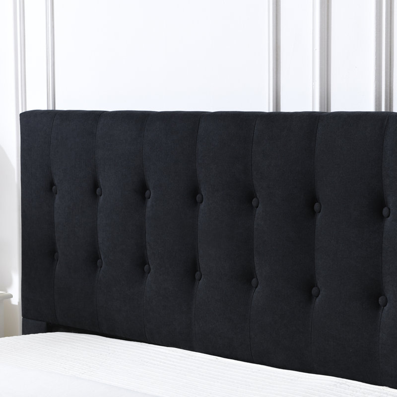 Lit plateforme tapissier avec rangement Arcadia, Noir, Double