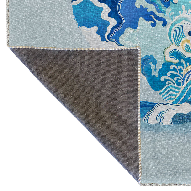 Tapis décoratif moderne bleu à motif de lapin, Tapis de couloir 3 pi 3,37 po x 9 pi 10,11 po