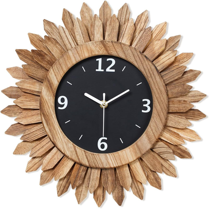 Horloge murale 14 po en bois rustique Boho Sunburst