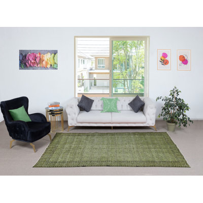 Tapis turc à motif floral fabriqué à la main 5,3 x 9,2 pi en vert