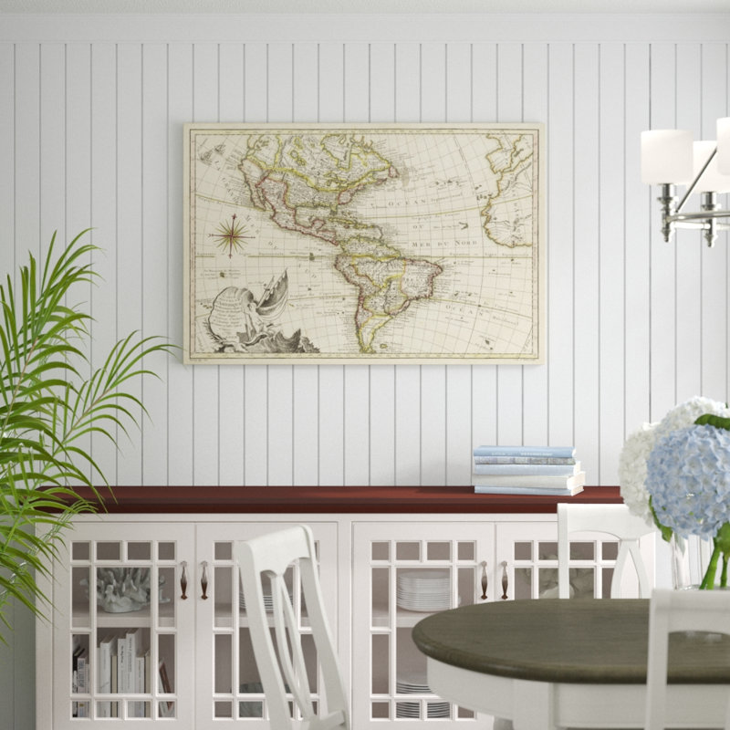A New Map Of America 1769 by Vallet - Painting on Canvas, 81cm H x 122cm W, Wrapped Canvas