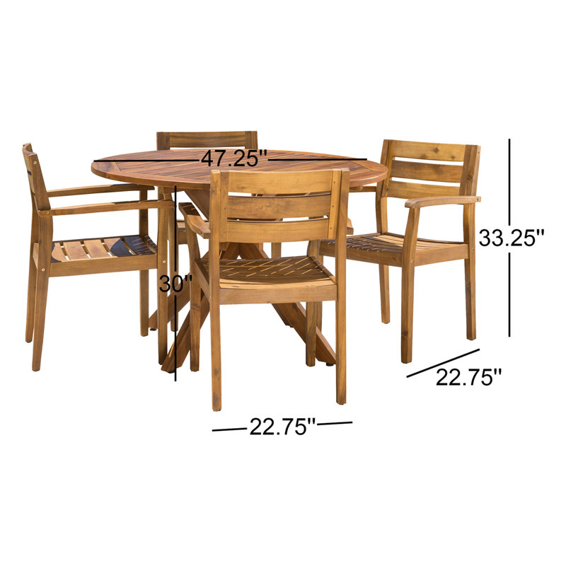 Renaud 4 - Person Wood Patio Dining Set with Round Table
