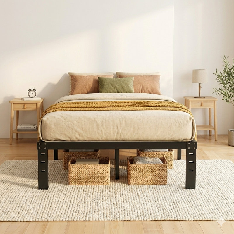 14"Full Size Bed Frame With Wood Slats, No Box Spring Needed, Metal Platform Bed Frame, Easy Assembly, Black, Full
