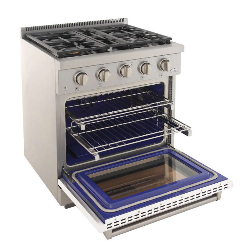 30 in. 4.2 cu. ft. Natural Gas Range and Convection Oven in Light Blue with True Simmer Burners, Natural Gas, White