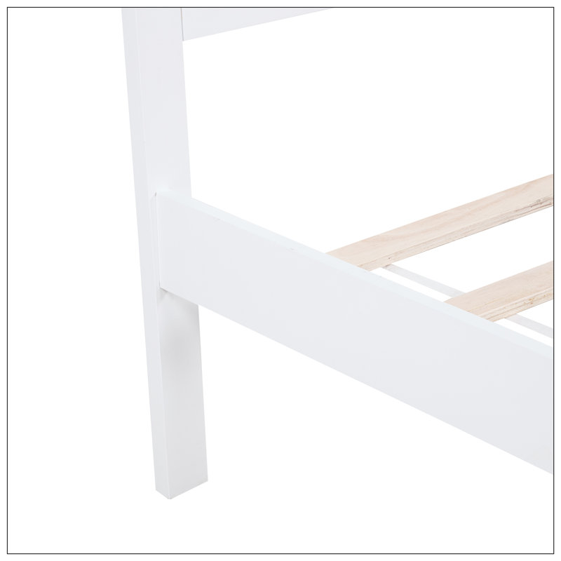 Grand lit traditionnel en bois, blanc, Blanc