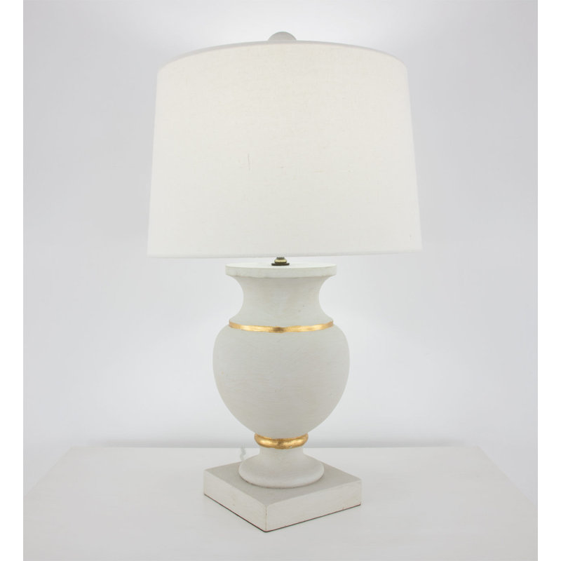 Andreas Table Lamp, Natural Off White, Soft Light Veranda Gray/Gold Leaf