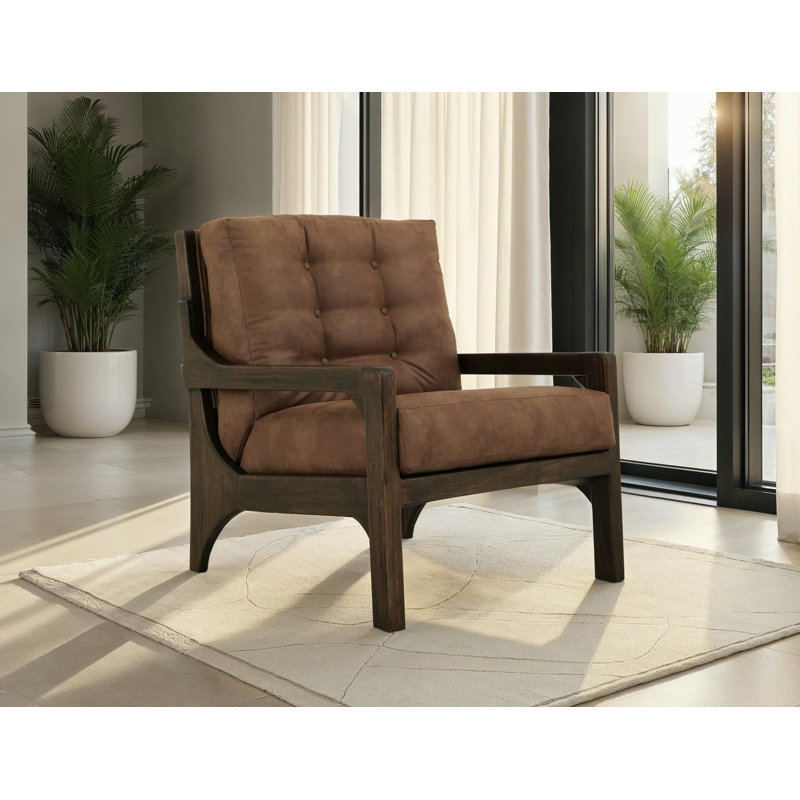Structure en bois, fauteuil rembourré, Brun