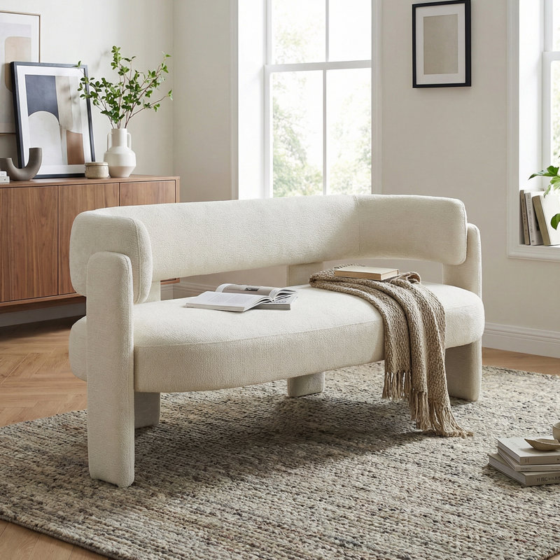 Upholstered Barrel Backrest Loveseat Sofa, Beige