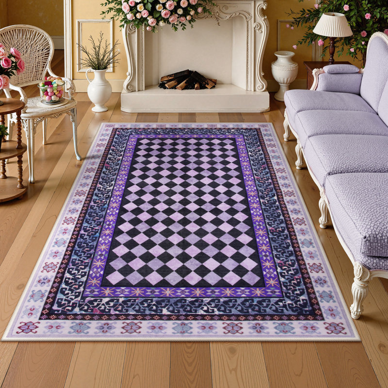 Bohemian Checkered Washable Area Rug – Soft Non-Slip Floor Mat for Living Room, Bedroom, and Home Décor, Rectangle 5' x 7'