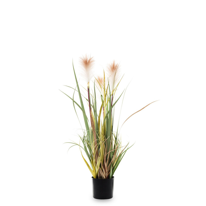 Faux Evergreen Grass in Pot, 80cm H x 40cm W x 40cm D, Orange/Green/Yellow