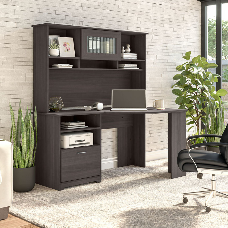Bureau d'angle réversible avec clapier Ozro, Gris
