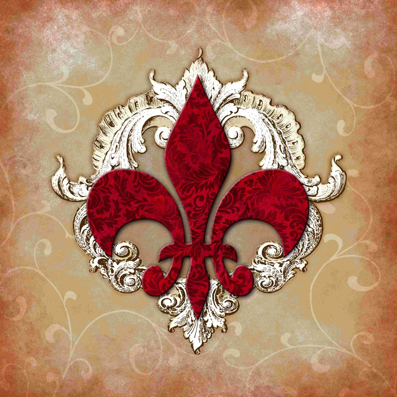Fleur de lis or - reproduction sur toile tendue, H 12 po x l 12 po