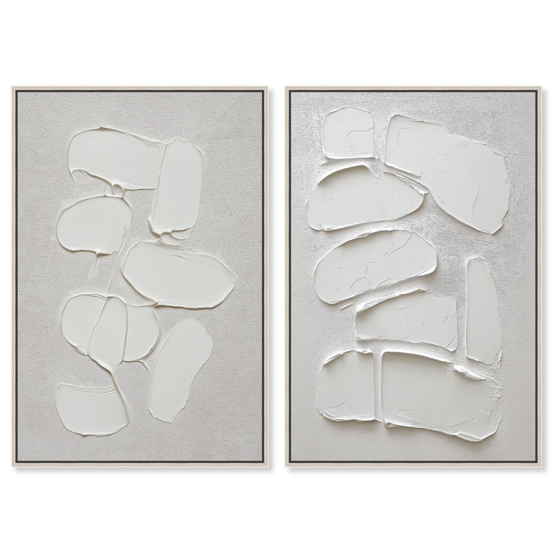 Art abstrait neutre sur toile, ensemble japonais Harmandi par Art Remedy, H 31 po x l 21 po, Structure noire