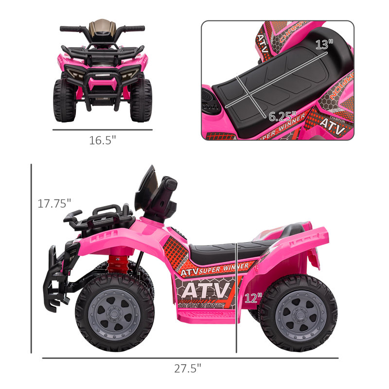 Pink 6-Volt Kids Quad ATV with Realistic Features