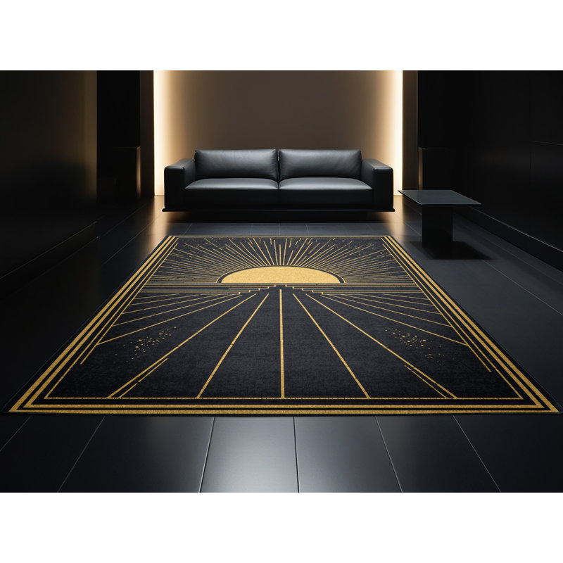 Machine Washable Wyndmoor New Years Modern & Contemporary Abstract Rug in Gray – Black Binding, 5x8