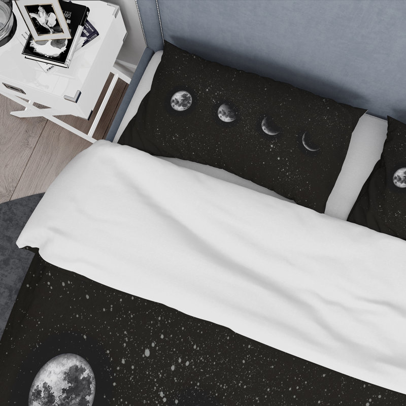 Moon Phases In The Night Sky - Ensemble de housse de couette moderne - Microfibre de polyester