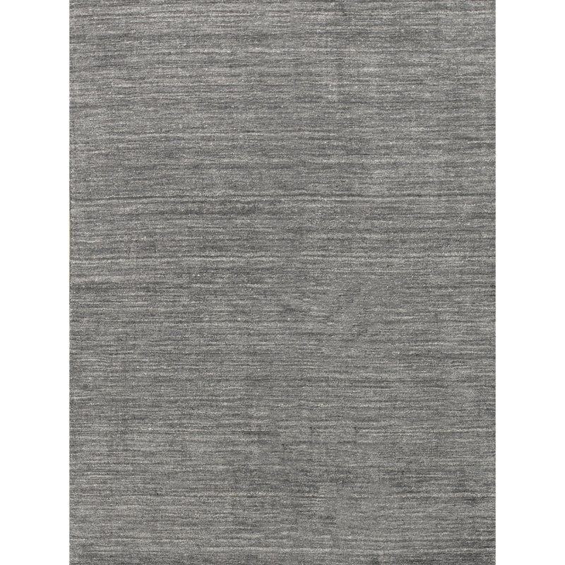 Tapis gris noué à la main de haute qualité, Rectangle 6 pi x 9 pi