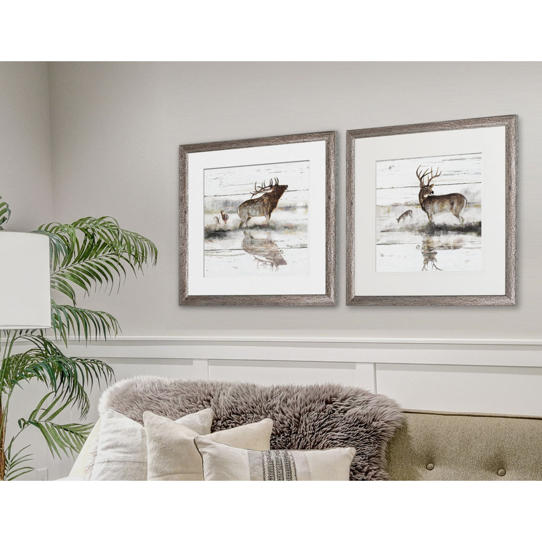 Rustic Misty Elk 2 Piece Framed Print Set Union Rustic Frame