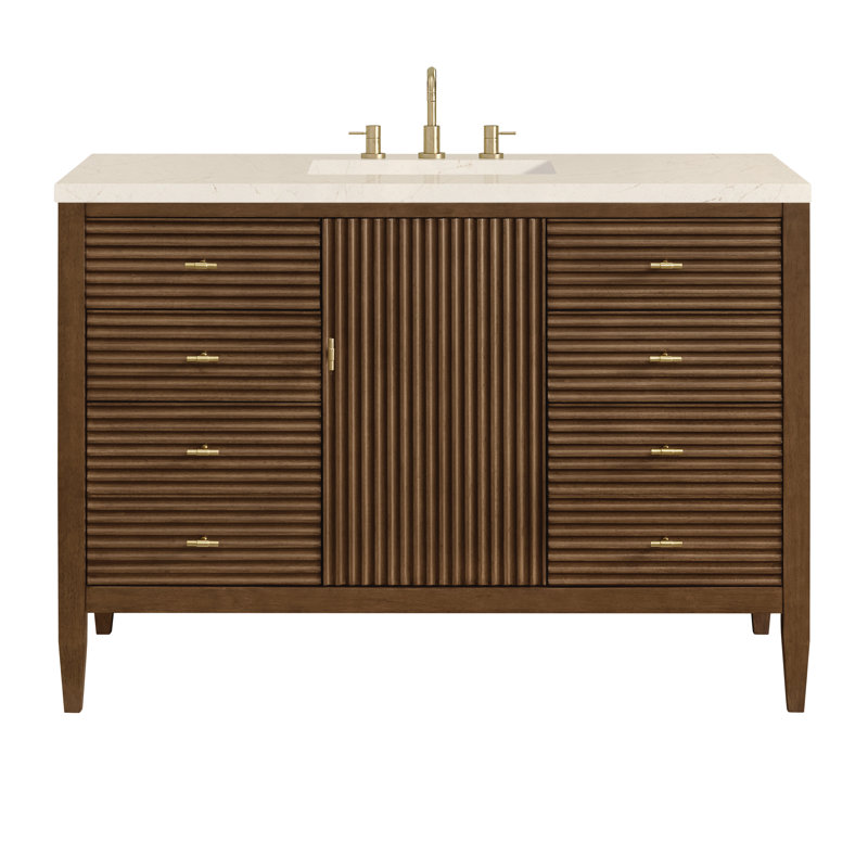 Myrrin 48'' W Single Vanity, White Zeus, Mid-Century Walnut, 8" Widespread