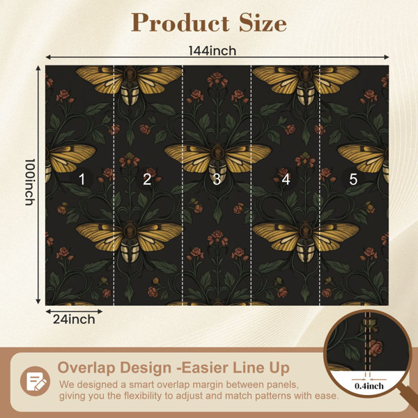 Red Barrel Studio Peel and Stick Wallpaper Vintage Moth Botanical ...