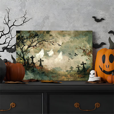 Tableau encadré sur toile, 1 affiche, « Fantômes errant dans le cimetière », une affiche d'Halloween effrayante, prête à accrocher. Parfait pour le salon, la chambre à coucher, le bureau, la salle de bain, une chambre d'étudiant ou toute autre pièce de la maison.