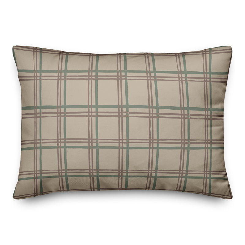 Checkered Rectangular Lumbar Pillow, Brown