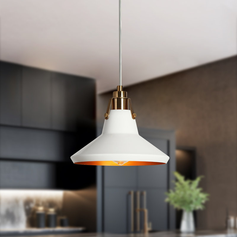 Luminaire suspendu conique à 1 lumière Germanton, Blanc