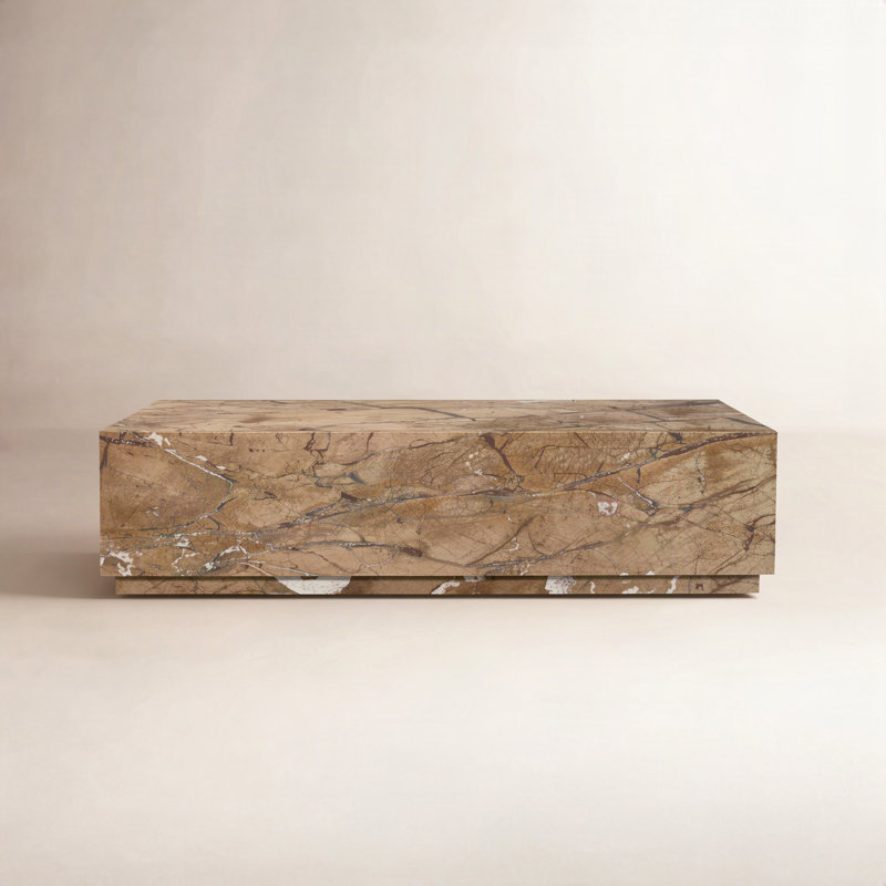 Baccarat Matteo Solid Marble Rectangular Coffee Table, Rust Brown