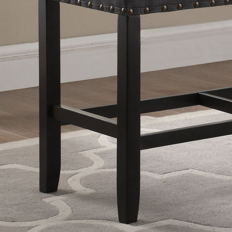 Fabric Counter Height Dining Bench with Nailhead Trim, Gray