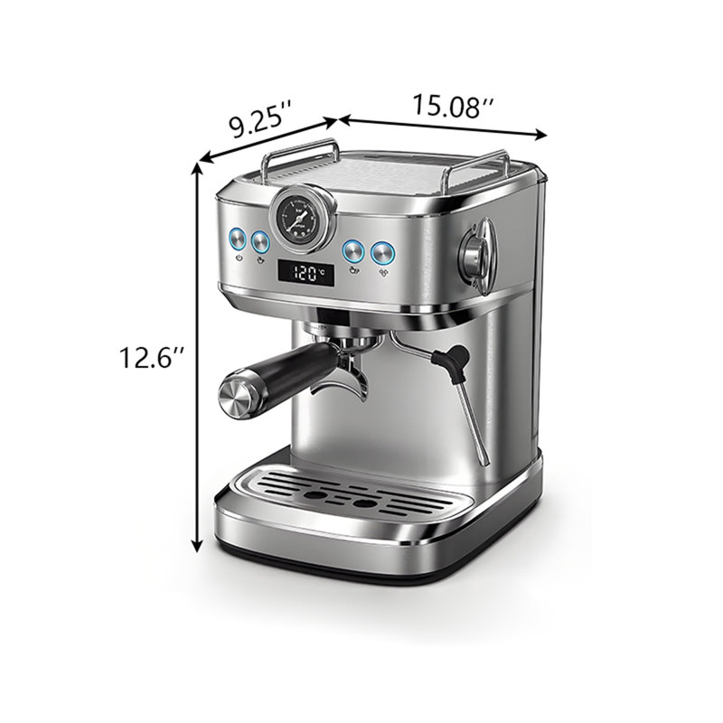 Machine à café expresso semi-automatique tout-en-un en acier inoxydable avec mousseur à lait intégré