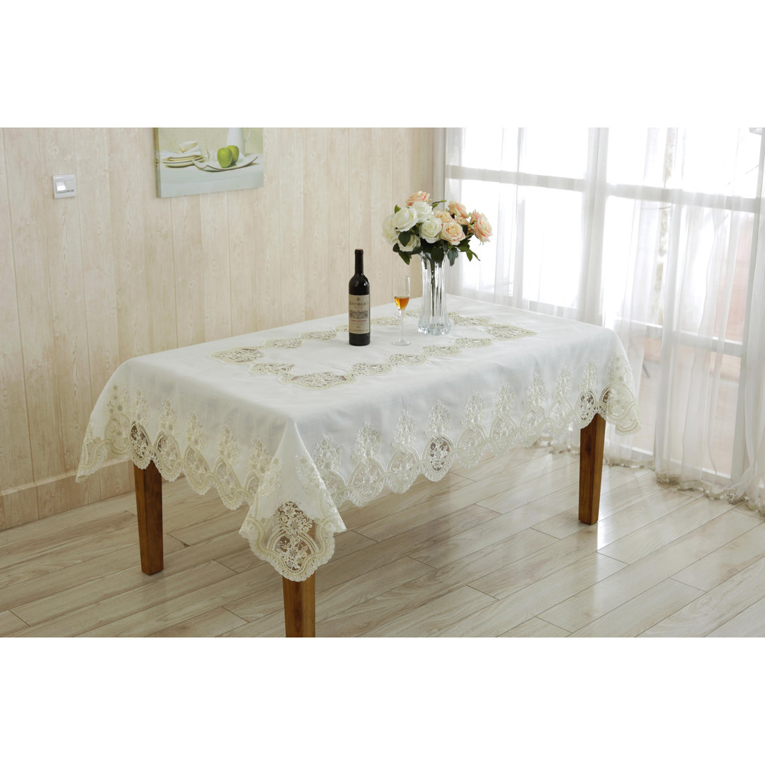 Heritage Embroidered Oblong / Rectangle Tablecloth Violet Linen 