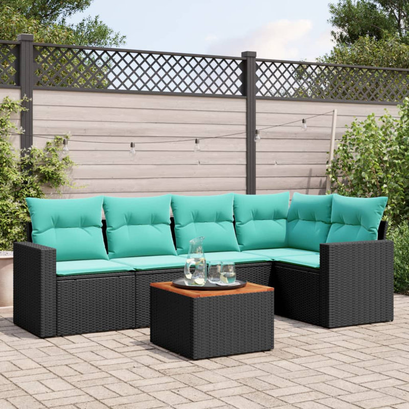 Ensemble de canapé de patio 6 pièces avec coussins pour l'extérieur, Coussin bleu / cadre noir