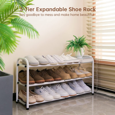 Three-Tier Expandable Shoe Rack, Adjustable, Heavy Duty Metal Freestanding Shoe Rack