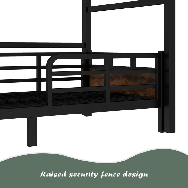 Metal Bunk Bed/Metal Loft Bed,Separable Bunk Beds,With Raised Security Fence, Black/Wood, Twin XL