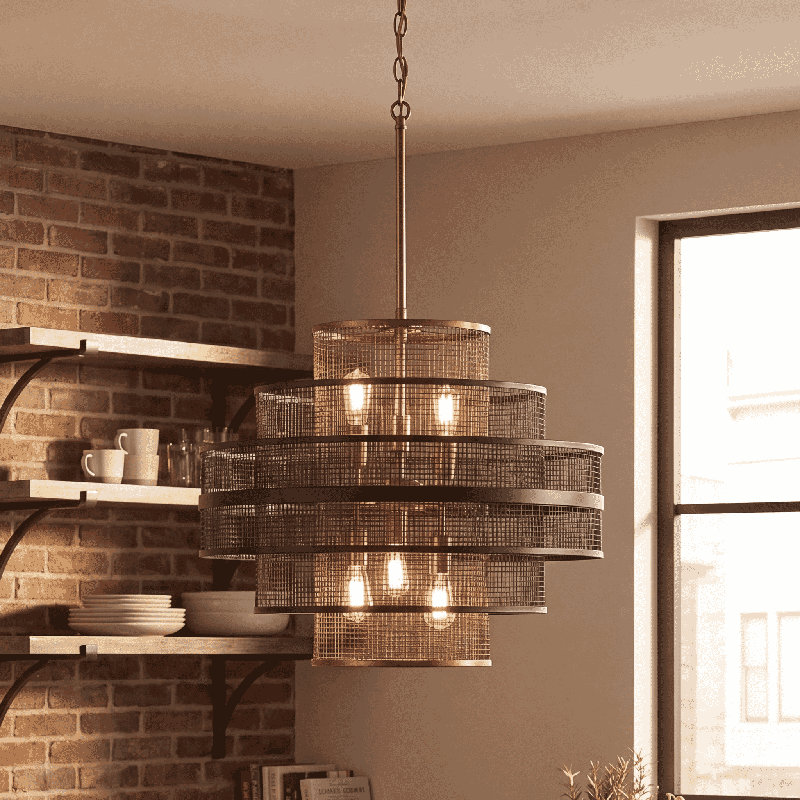 Granten 6-Light Pendant In Matte Black With Warm Brass