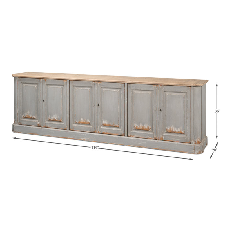 119'' W Solid Wood Sideboard, Antique Swedish Gray