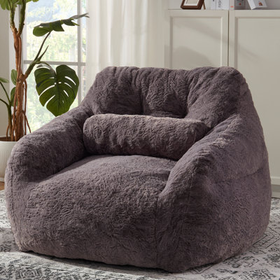Fauteuil à billes surdimensionné à compression pour adultes avec coussin et poche, gris foncé
